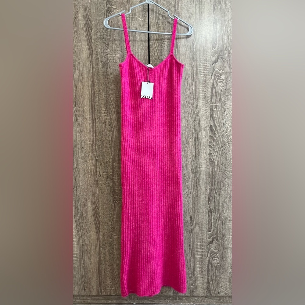 ZARA Hot Pink Wool-Blend Long Slip Bodycon Dress M